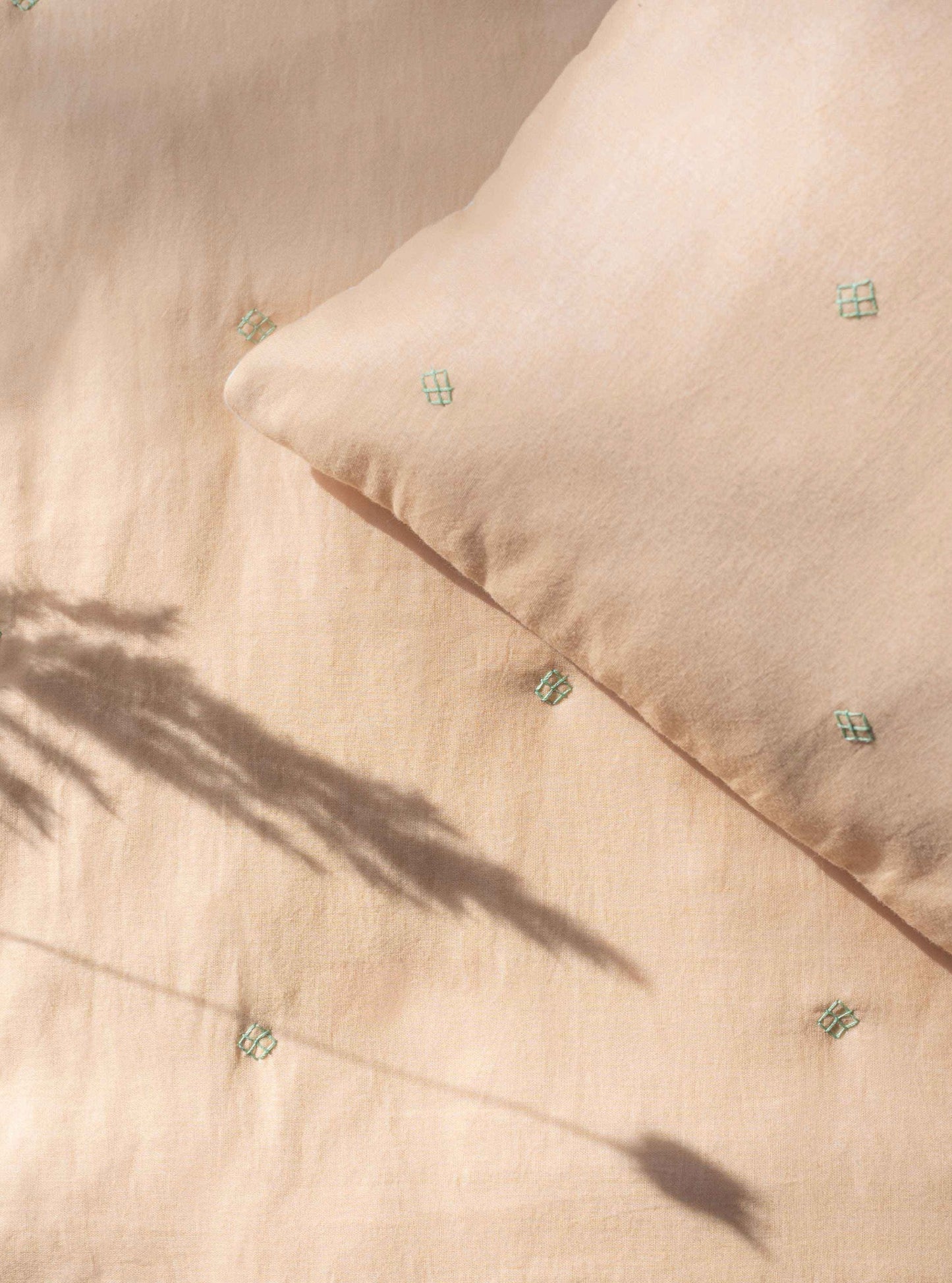 Bandook wheat pillow and blanket with green blue embroidery