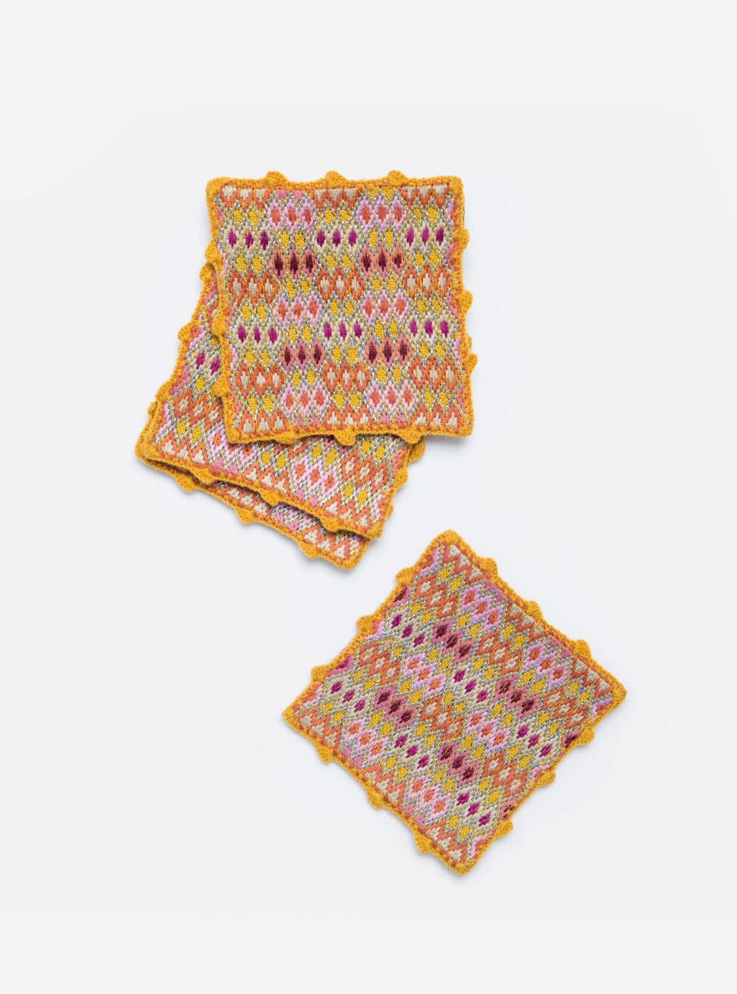 Mustard/ winter rose Bibi coaster set with embroidery