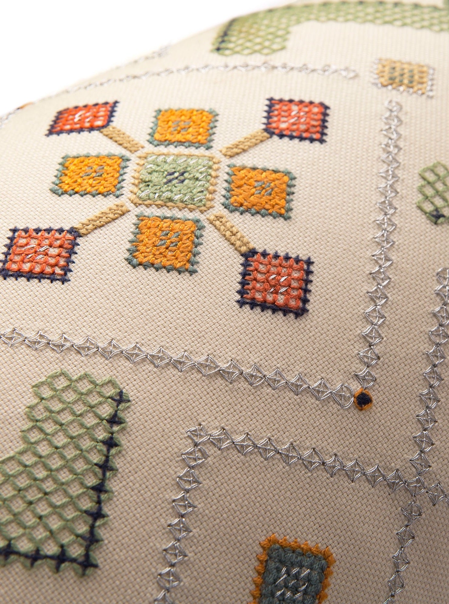 Ivory/ Lake Gouder cushion with Baluchi embroidery