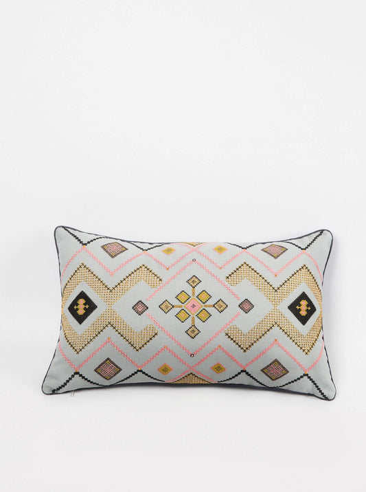 Silver gray/ Gold Gouder cushion with embroidery