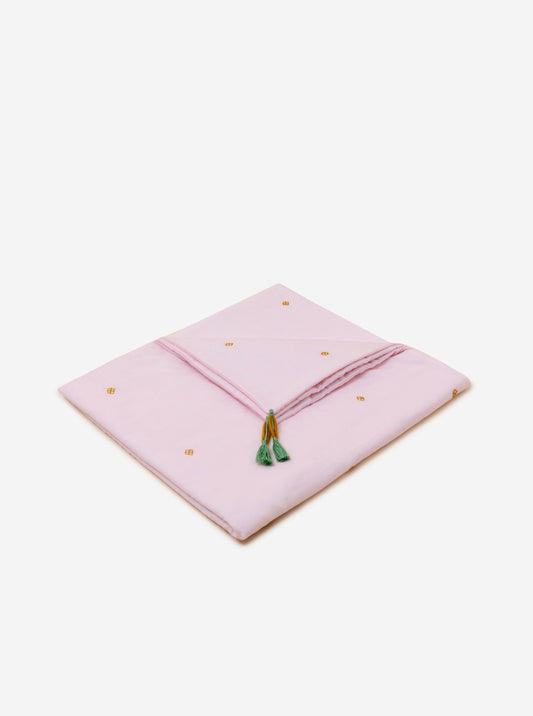 Rose Bandook blanket with mustard embroidery and tassels