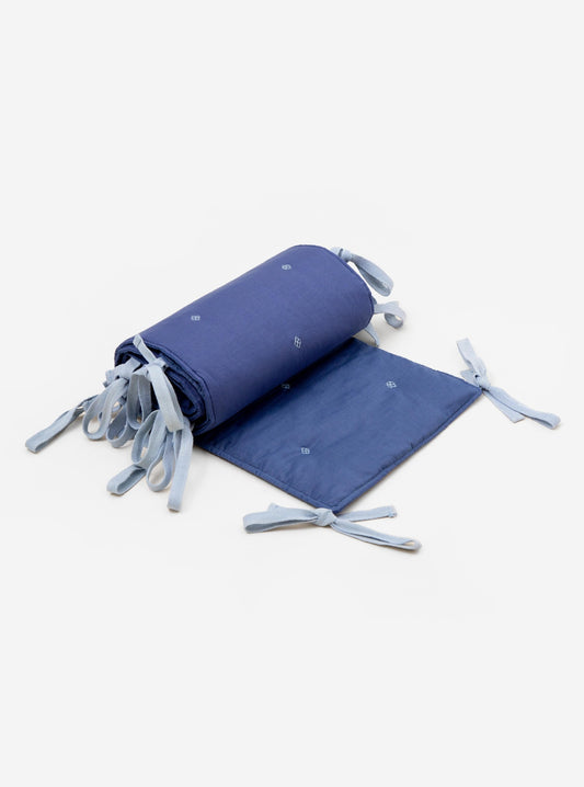 Blue bandook crib bumper with light blue embroidery
