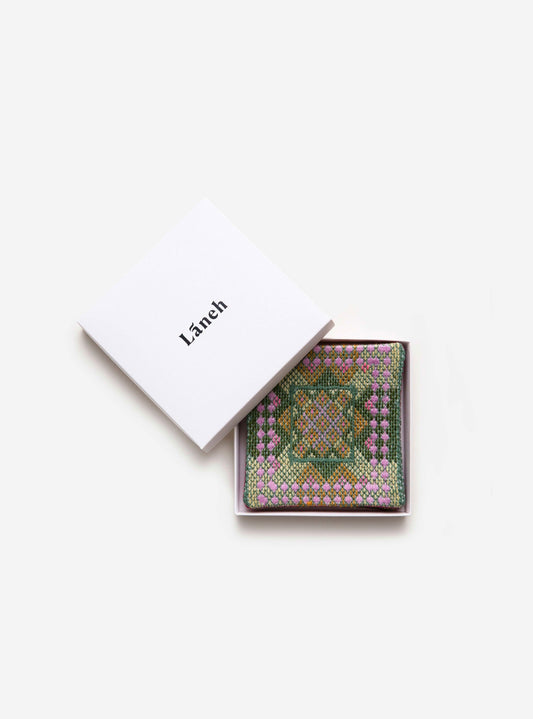 Turquoise/ Pink Javak coaster set inside a white Laneh box