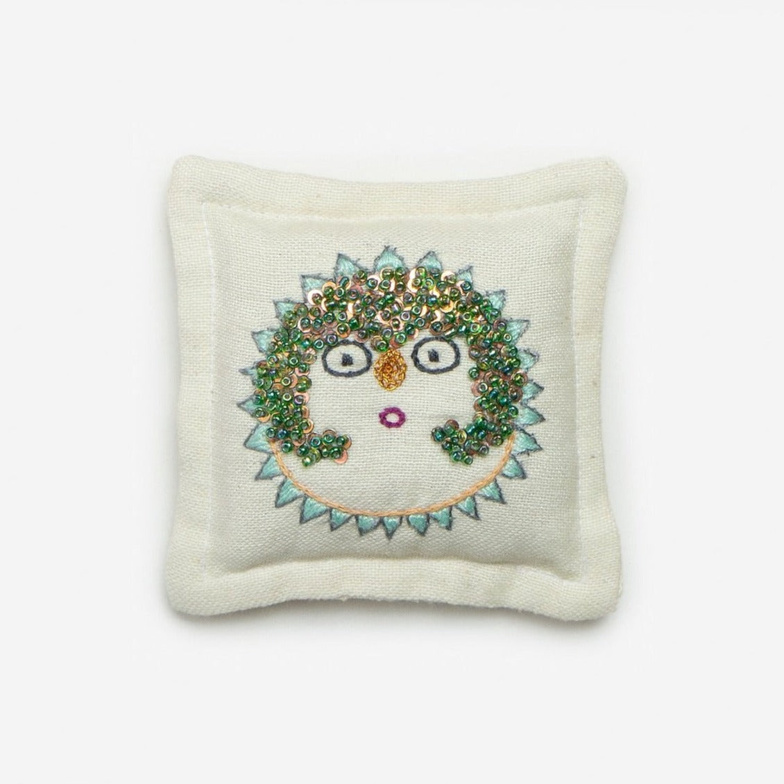 Lemon/ Parrot green embroidered Sun Lady Lavandin sachet with green beads 